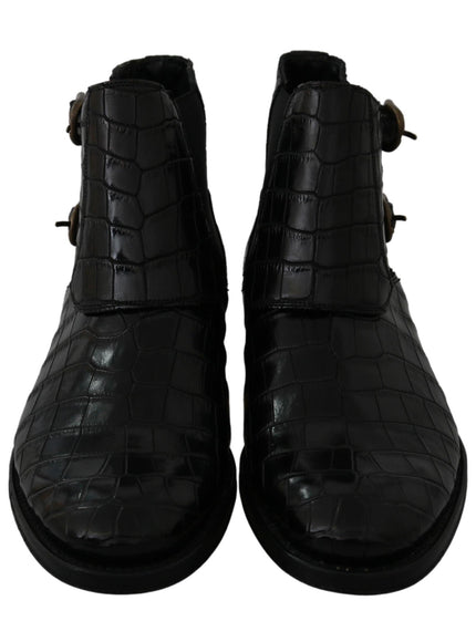 Dolce & Gabbana Black Crocodile Leather Derby Boots Shoes
