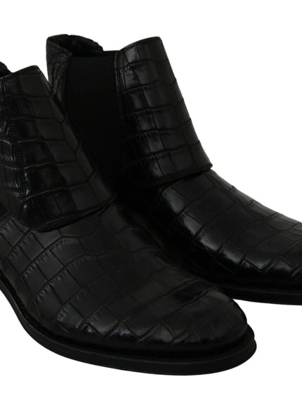 Dolce & Gabbana Black Crocodile Leather Derby Boots Shoes