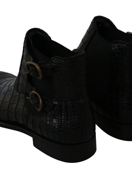 Dolce & Gabbana Black Crocodile Leather Derby Boots Shoes