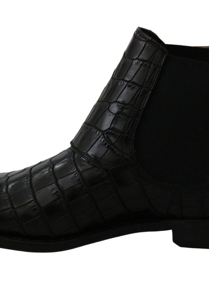 Dolce & Gabbana Black Crocodile Leather Derby Boots Shoes