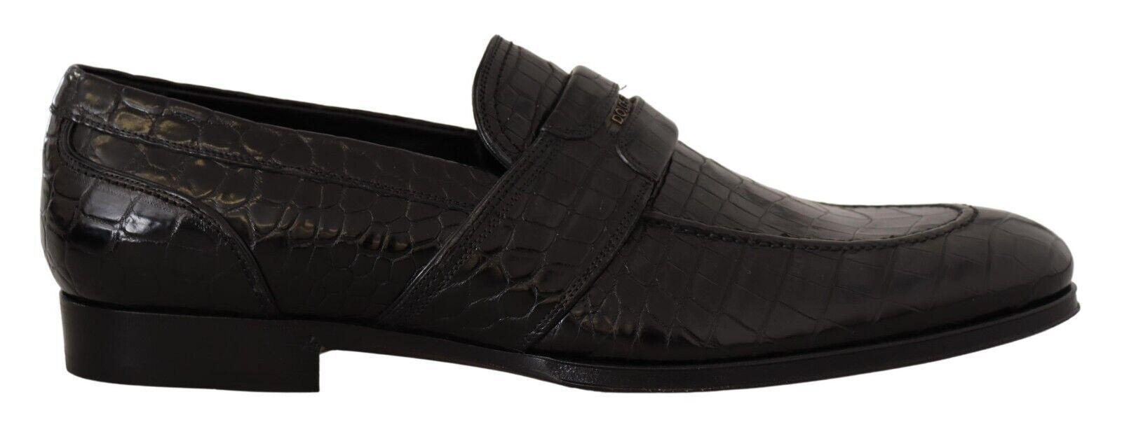 Dolce & Gabbana Black Crocodile Leather Slip On Moccasin Shoes - Ellie Belle