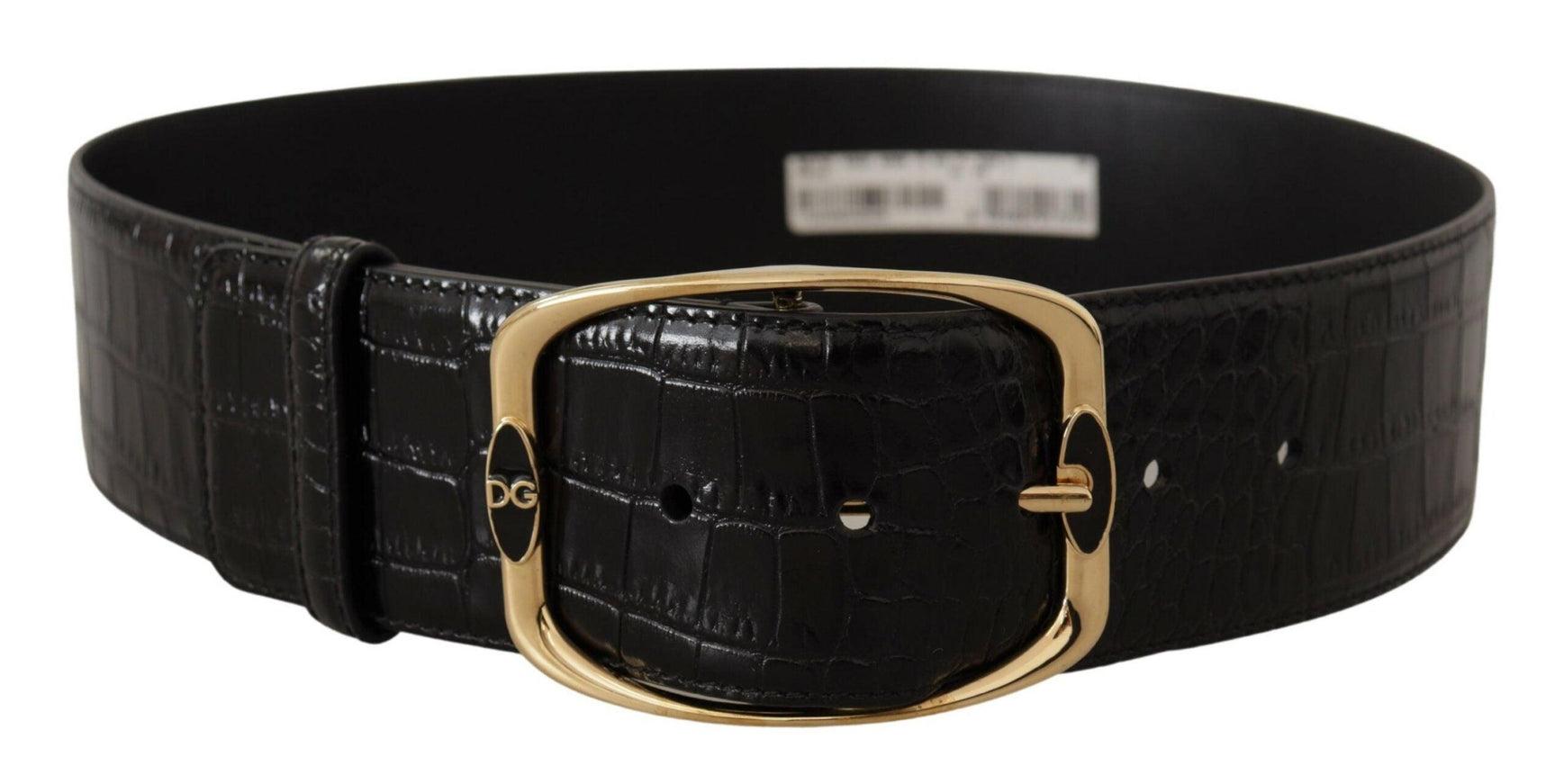 Dolce & Gabbana Black Crocodile Print Gold Metal DG Logo Buckle Belt - Ellie Belle