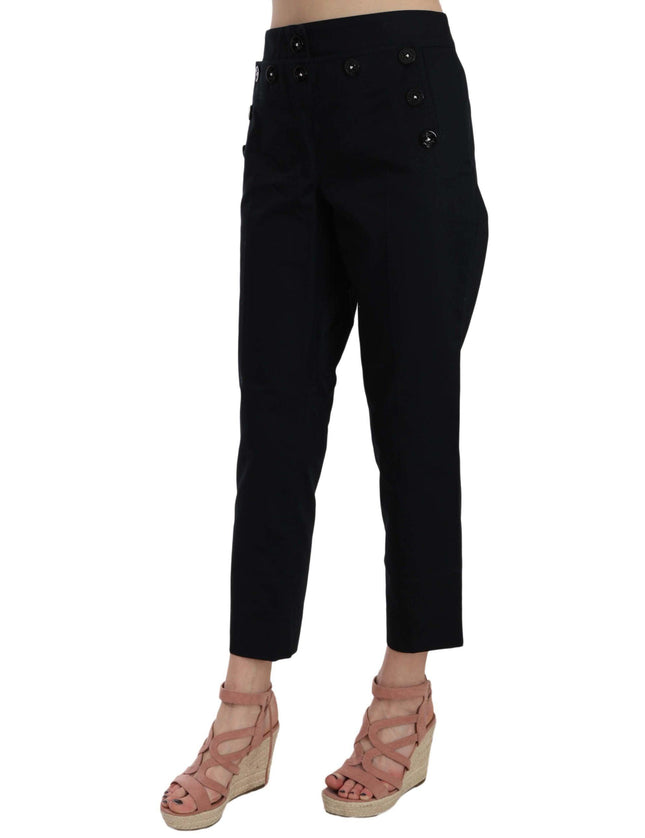 Dolce & Gabbana Black Cropped Front Button Embellished Pants