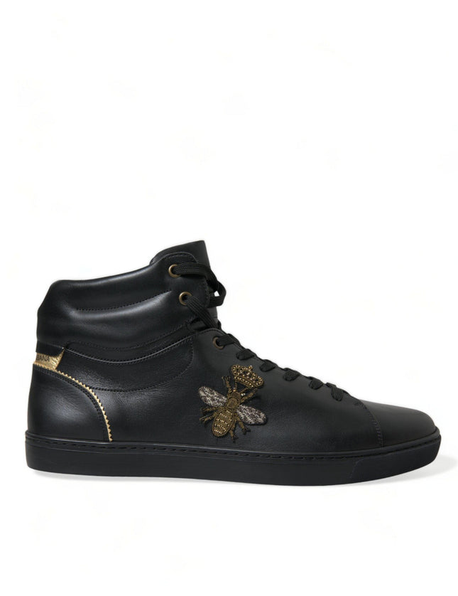 Dolce & Gabbana Black Crown Bee logo Mid Top Portofino Sneakers Shoes - Ellie Belle