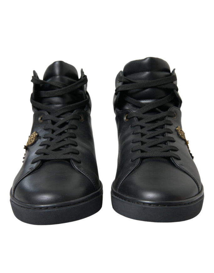 Dolce & Gabbana Black Crown Bee logo Mid Top Portofino Sneakers Shoes - Ellie Belle