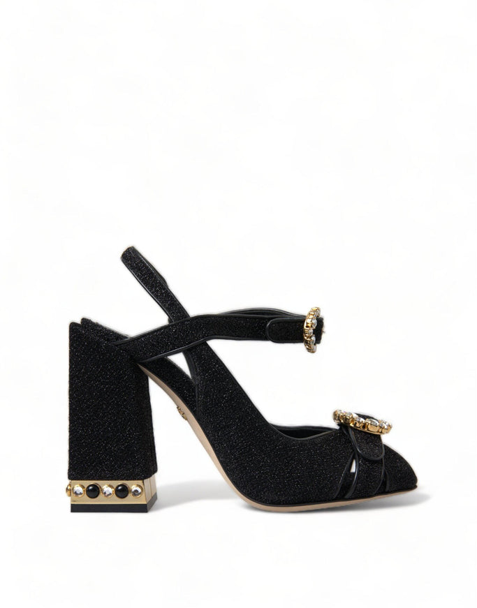 Dolce & Gabbana Black Crystal Ankle Strap Sandals Shoes - Ellie Belle