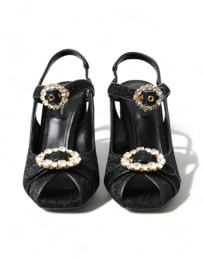 Dolce & Gabbana Black Crystal Ankle Strap Sandals Shoes - Ellie Belle