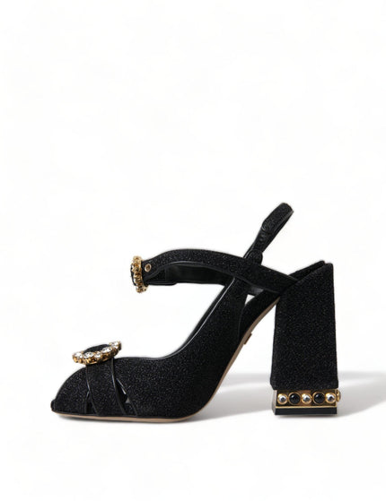 Dolce & Gabbana Black Crystal Ankle Strap Sandals Shoes - Ellie Belle