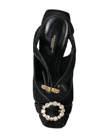 Dolce & Gabbana Black Crystal Ankle Strap Sandals Shoes - Ellie Belle
