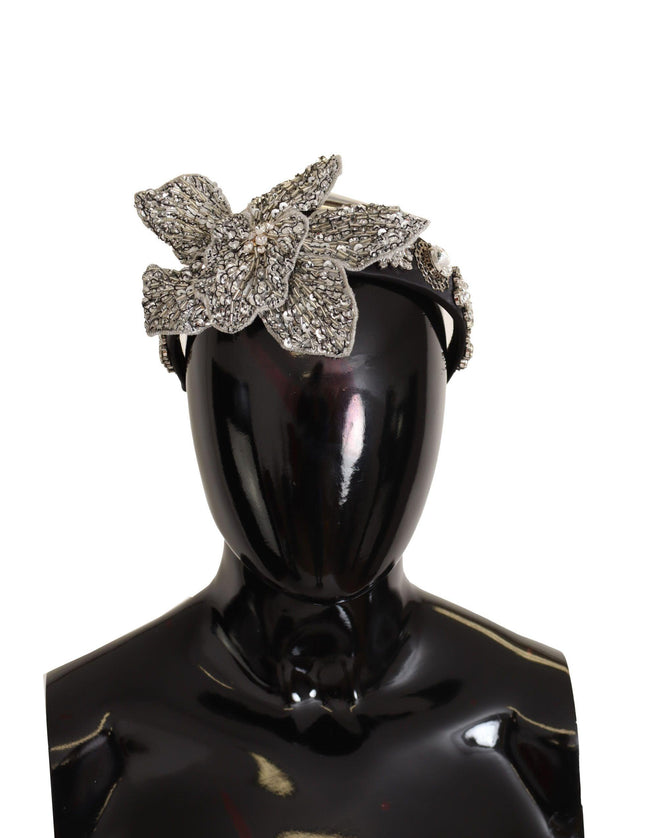 Dolce & Gabbana Black Crystal Beaded Sequined Large Flower Diadem Headband - Ellie Belle