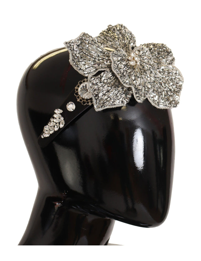 Dolce & Gabbana Black Crystal Beaded Sequined Large Flower Diadem Headband - Ellie Belle