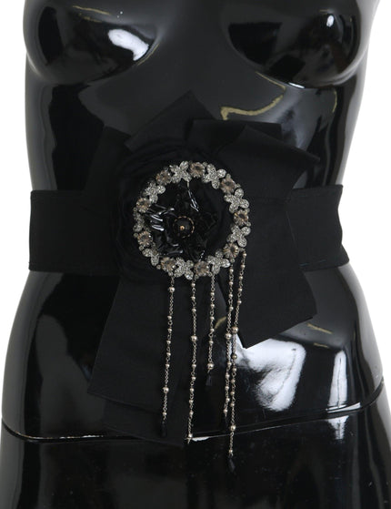 Dolce & Gabbana Black Crystal Brooch Wide Wai SATORIA Belt - Ellie Belle