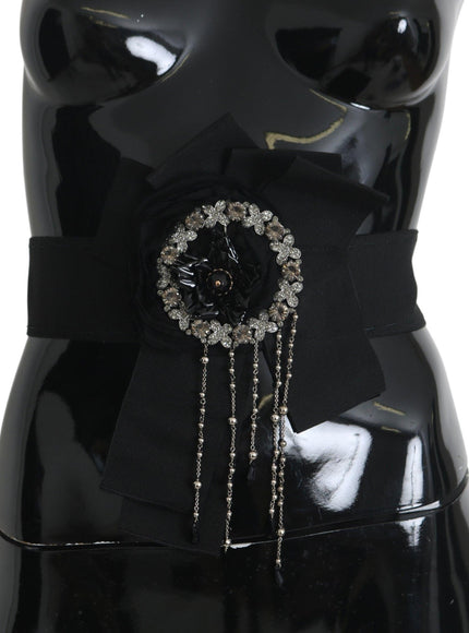 Dolce & Gabbana Black Crystal Brooch Wide Wai SATORIA Belt