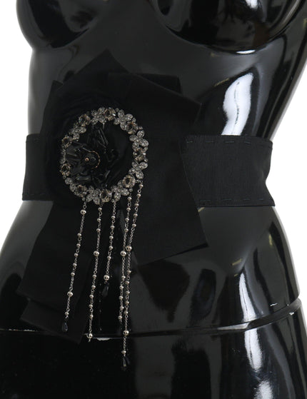 Dolce & Gabbana Black Crystal Brooch Wide Wai SATORIA Belt - Ellie Belle