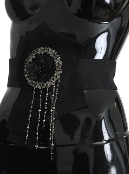 Dolce & Gabbana Black Crystal Brooch Wide Wai SATORIA Belt
