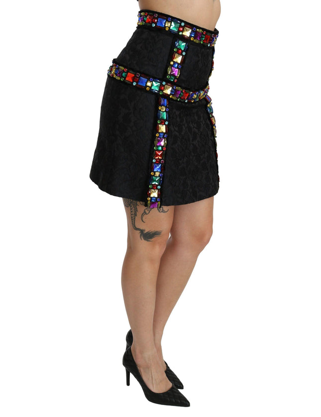 Dolce & Gabbana Black Crystal Embellished High Waist Skirt - Ellie Belle