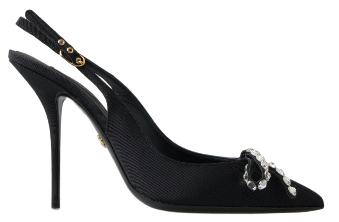 Dolce & Gabbana Black Crystal Embellished Slingback Heel Shoes - Ellie Belle