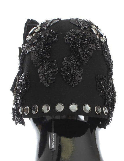 Dolce & Gabbana Black Crystal Gold Cherries Brooch Hat - Ellie Belle