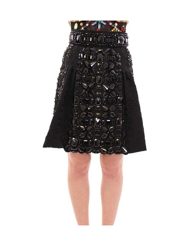 Dolce & Gabbana Black Crystal Handmade Above Knee Skirt - Ellie Belle
