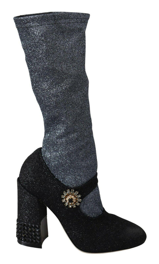 Dolce & Gabbana Black Crystal Mary Janes Booties Shoes - Ellie Belle