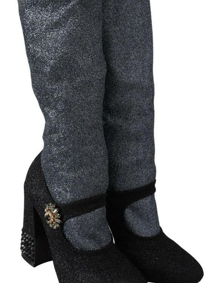 Dolce & Gabbana Black Crystal Mary Janes Booties Shoes - Ellie Belle