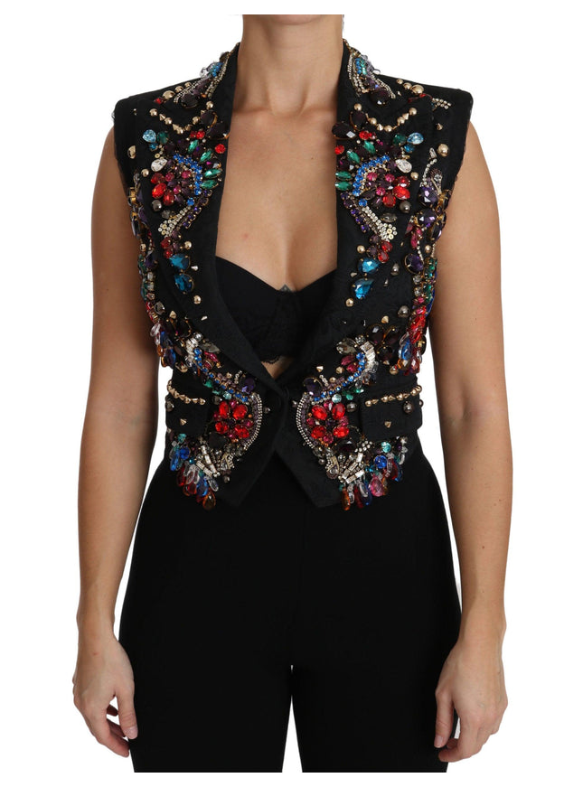 Dolce & Gabbana Black Crystal Sicily Vest Waistcoat - Ellie Belle