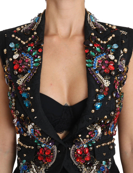 Dolce & Gabbana Black Crystal Sicily Vest Waistcoat