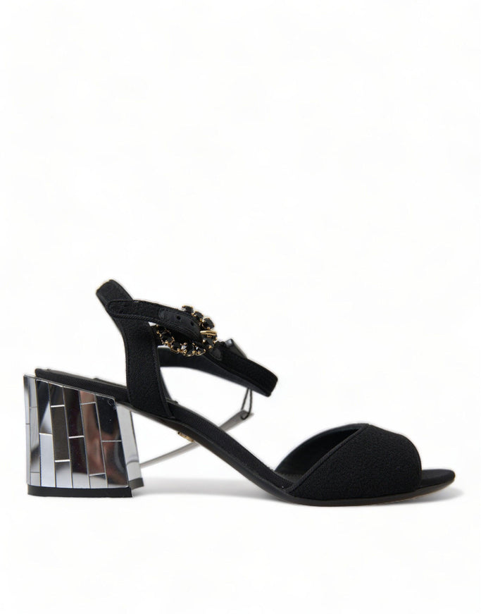 Dolce & Gabbana Black Crystals Ankle Strap Sandals Shoes - Ellie Belle