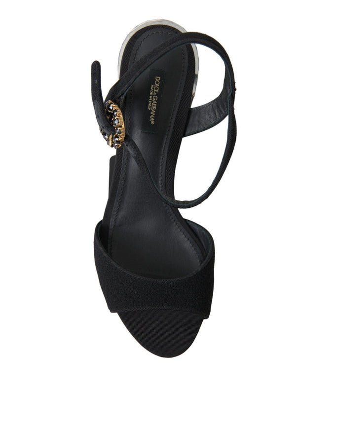 Dolce & Gabbana Black Crystals Ankle Strap Sandals Shoes - Ellie Belle