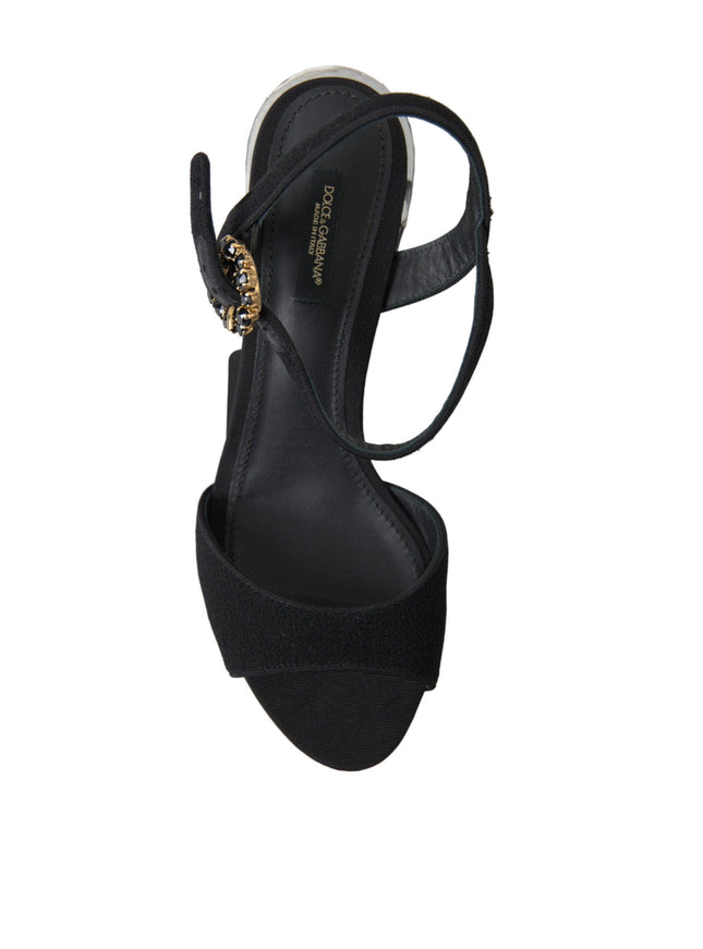 Dolce & Gabbana Black Crystals Ankle Strap Sandals Shoes - Ellie Belle