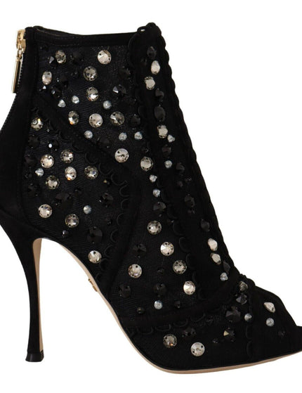 Dolce & Gabbana Black Crystals Heels Zipper Short Boots Shoes - Ellie Belle