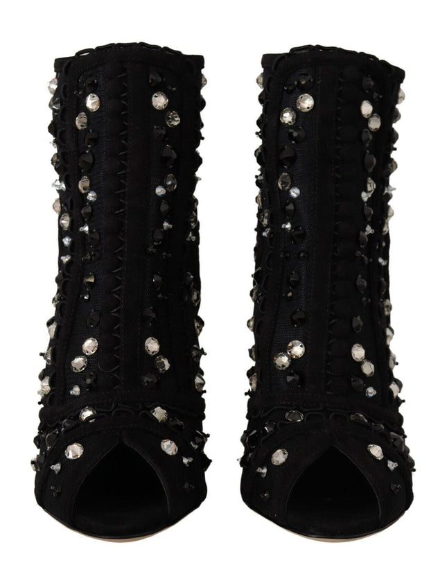 Dolce & Gabbana Black Crystals Heels Zipper Short Boots Shoes - Ellie Belle