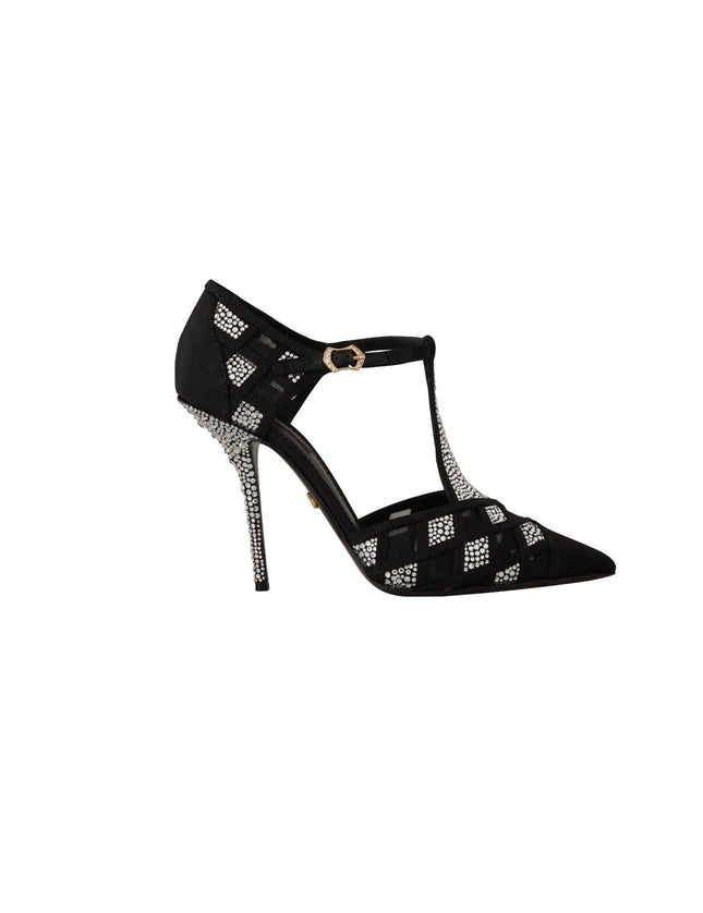 Dolce & Gabbana Black Crystals T-strap Heels Pumps Shoes - Ellie Belle
