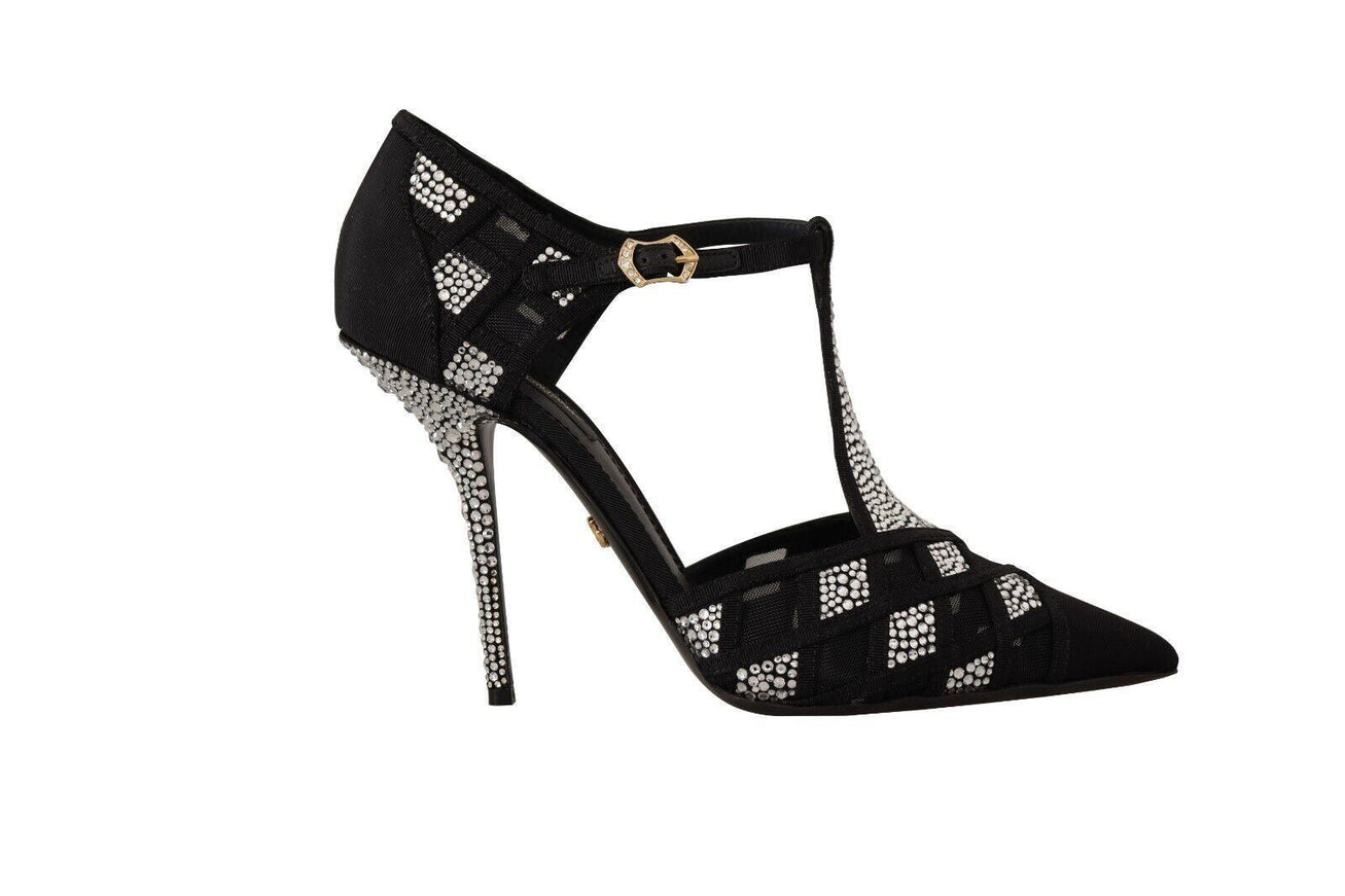 Dolce & Gabbana Black Crystals T-strap Heels Pumps Shoes - Ellie Belle