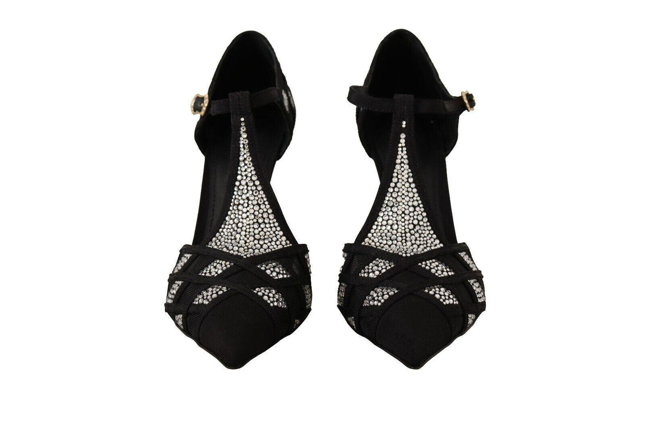 Dolce & Gabbana Black Crystals T-strap Heels Pumps Shoes - Ellie Belle