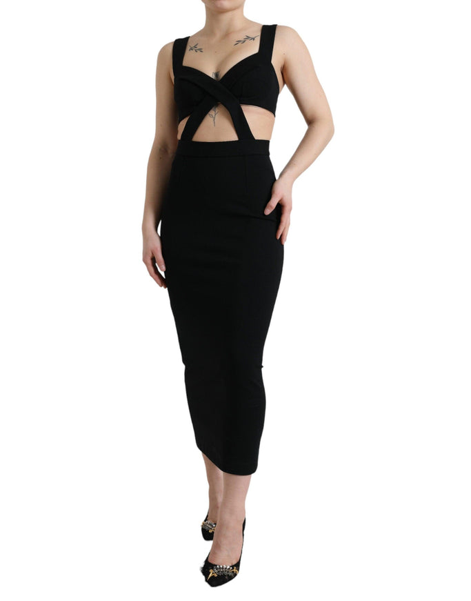 Dolce & Gabbana Black Cut Out Sleeveless Bodycon Midi Dress - Ellie Belle