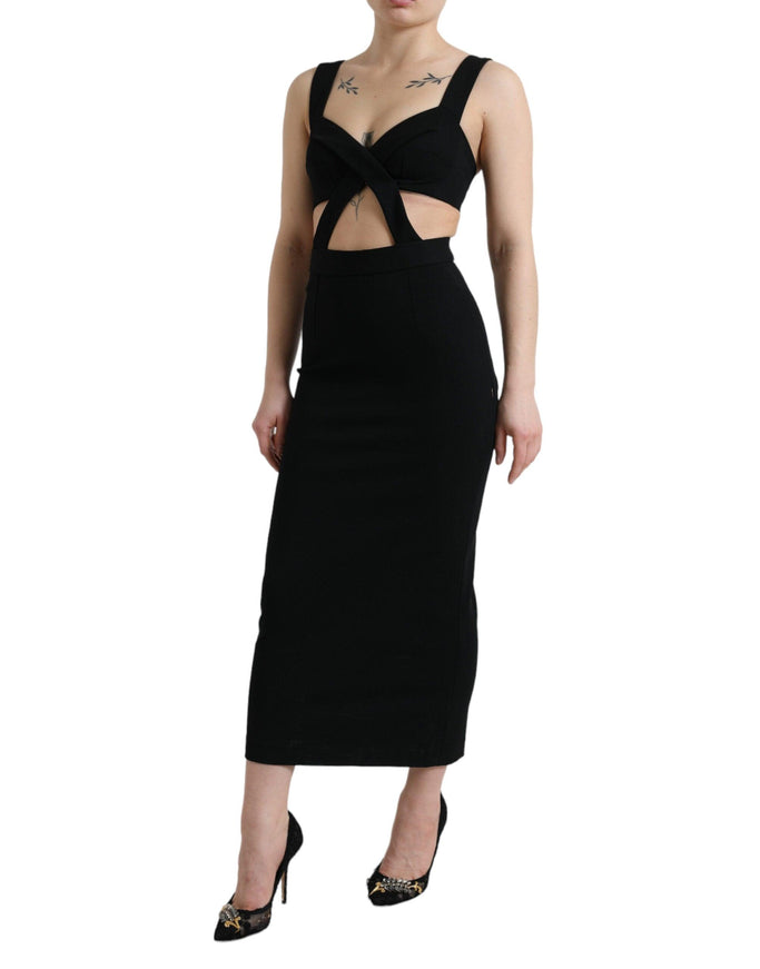 Dolce & Gabbana Black Cut Out Sleeveless Bodycon Midi Dress - Ellie Belle