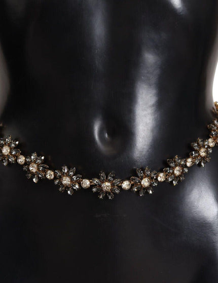 Dolce & Gabbana Black Daisy Crystal Dauphine Texture Belt - Ellie Belle