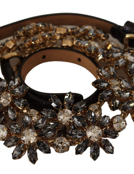 Dolce & Gabbana Black Daisy Crystal Dauphine Texture Belt - Ellie Belle