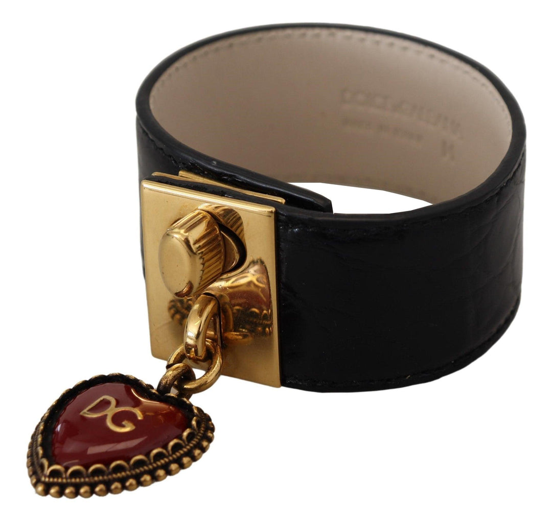Dolce & Gabbana Black Dauphine Leather DG Heart Key Ring Bracelet - Ellie Belle
