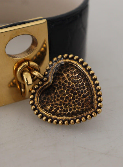 Dolce & Gabbana Black Dauphine Leather DG Heart Key Ring Bracelet - Ellie Belle