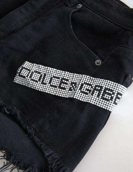 Dolce & Gabbana Black Denim Cotton Crystals Hot Pants Shorts - Ellie Belle