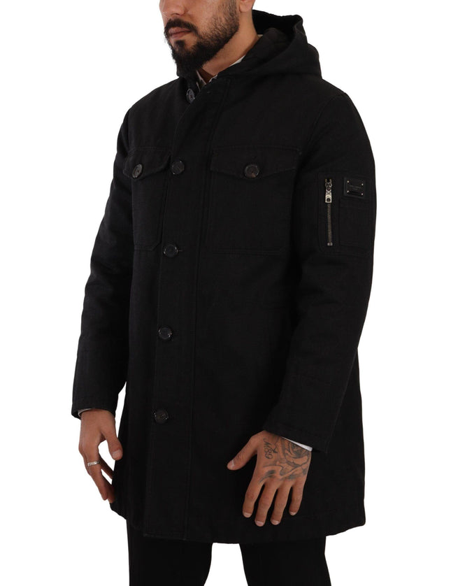 Dolce & Gabbana Black Denim Hooded Parka Coat Winter Jacket - Ellie Belle