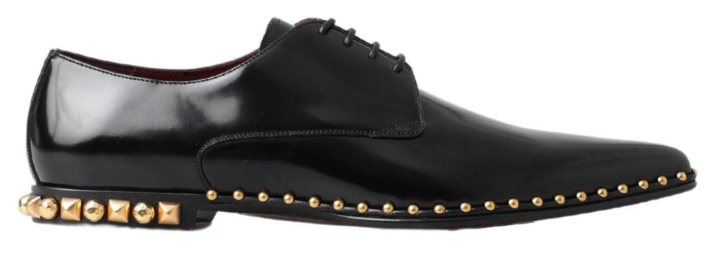 Dolce & Gabbana Black Derby Gold Studded Leather Shoes - Ellie Belle