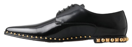 Dolce & Gabbana Black Derby Gold Studded Leather Shoes - Ellie Belle