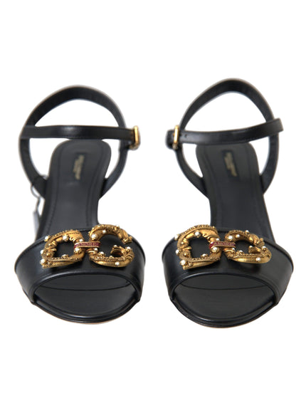 Dolce & Gabbana Black DG Amore Leather Heels Sandals Shoes - Ellie Belle