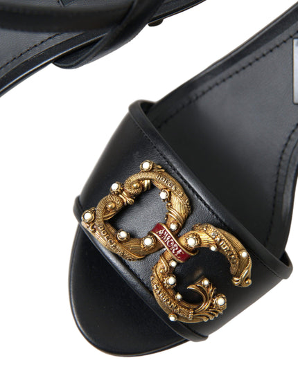 Dolce & Gabbana Black DG Amore Leather Heels Sandals Shoes - Ellie Belle