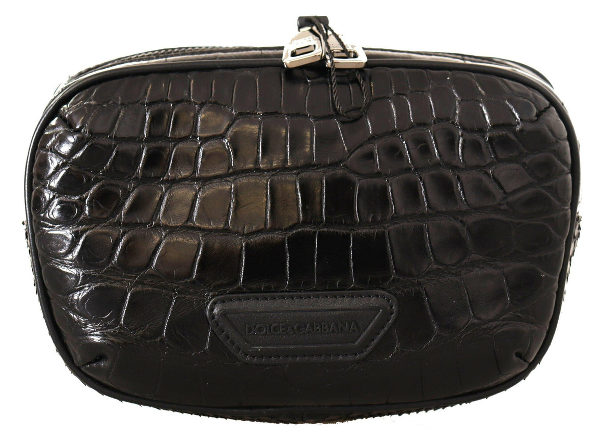 Dolce & Gabbana Black DG Logo Exotic Leather Fanny Pack Pouch Bag - Ellie Belle