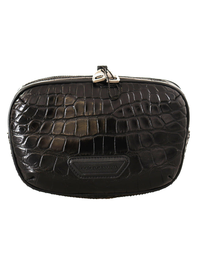 Dolce & Gabbana Black DG Logo Exotic Leather Fanny Pack Pouch Bag - Ellie Belle