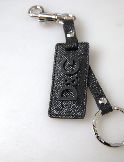 Dolce & Gabbana Black DG Logo Leather Silver Metal Keychain - Ellie Belle